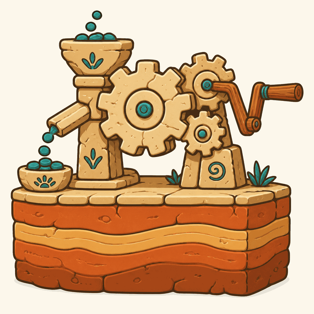 Cartoon stone-age revenue engine on bedrock
